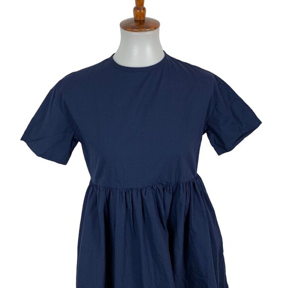 Hello Navy Fit And Flare Dress 6 Short Sleeve Back Zip Cottagecore Retro - Picture 2 of 9